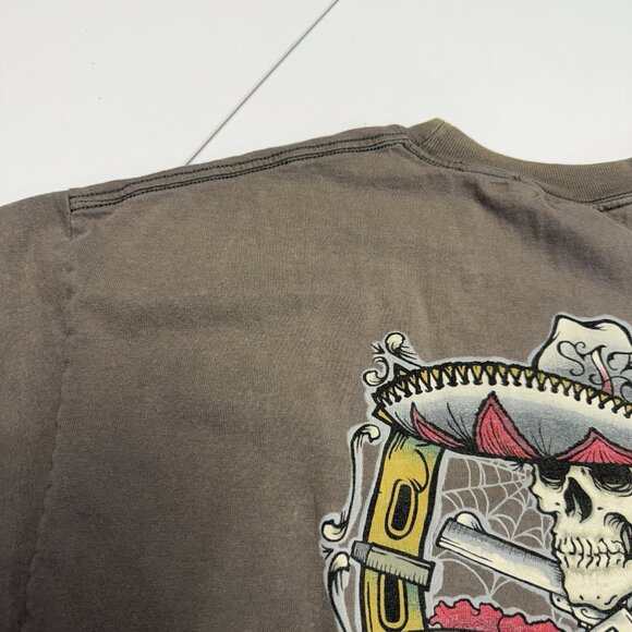 Vintage Lucky 13 T Shirt Mens Large Y2K Brown Short Sleeve Graphic Print - Picture 11 of 16